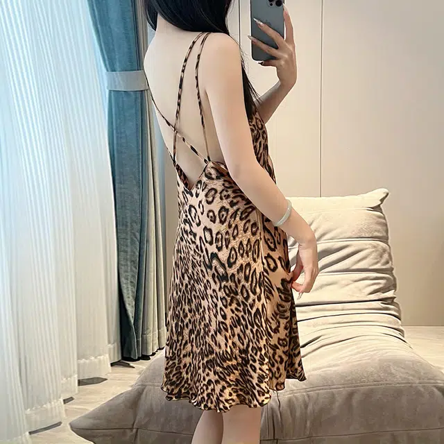 桔内 法式性感纯欲无袖吊带时尚高级感家居服睡裙 女款 礼袋装 豹纹
