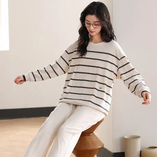 桔内 套头家居服透气纯色简约睡衣套装 女款