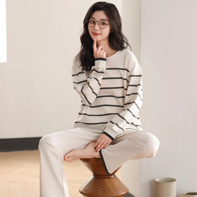 桔内 套头家居服透气纯色简约睡衣套装 女款