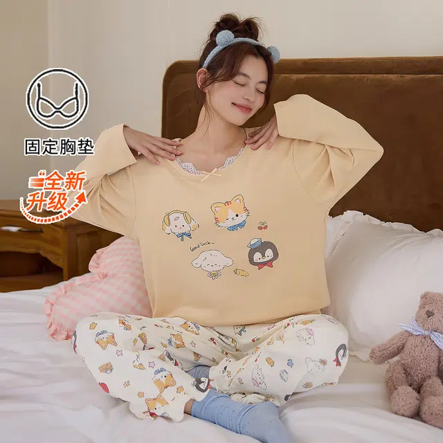 桔内 带胸垫甜美可爱卡通舒适可外穿家居服睡衣套装 女款