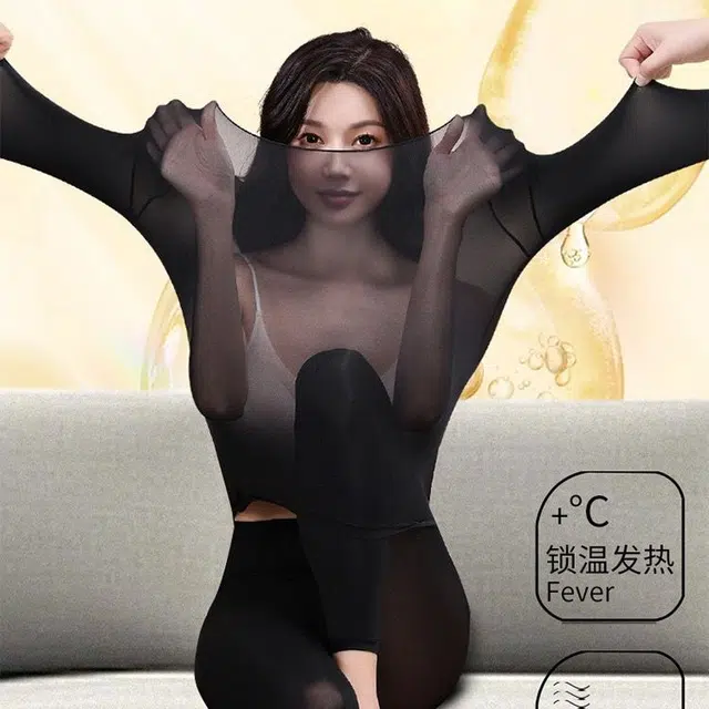 桔内 发热高弹性圆领套头长袖长裤保暖套装 女款