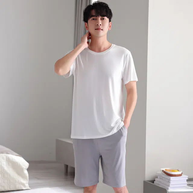 桔内 休闲凉感短袖五分裤睡衣套装 男款