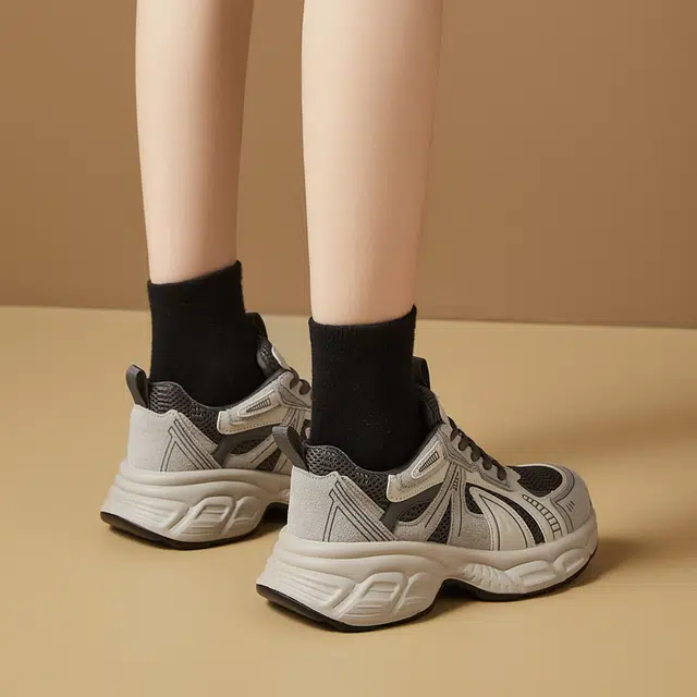 织物合成革 厚底时尚百搭休闲鞋款 减震耐磨增高 低帮 老爹鞋 女款