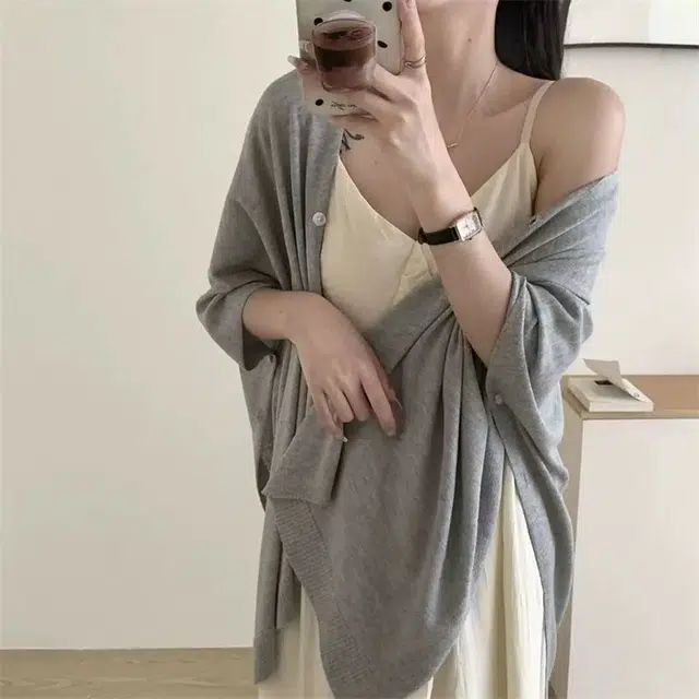 北极绒 潮流夏季薄款开衫带扣外搭防晒空调办公室空调衫 披肩 女款