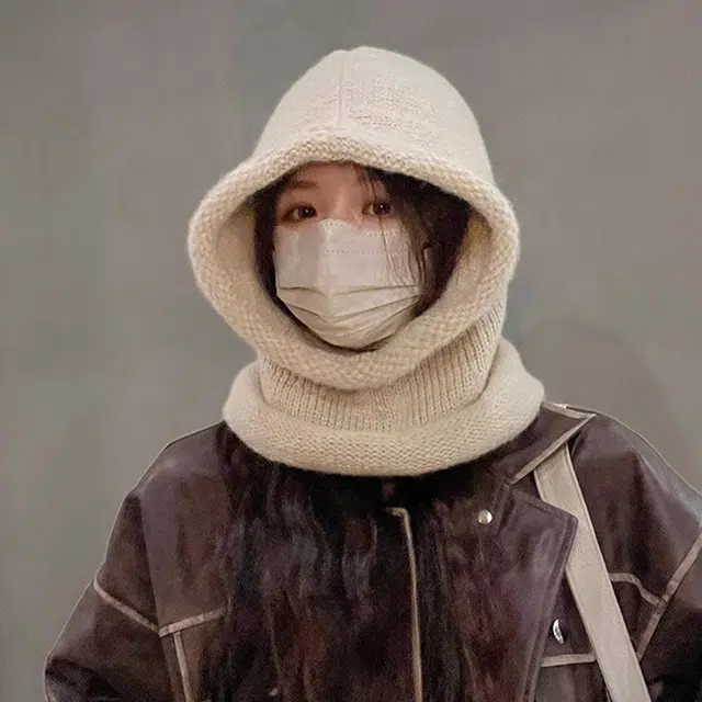 北极绒 卷边巴拉克拉法帽秋冬保暖加厚帽子围脖一体套头骑车防风 涤纶 绒线帽 男女同款情侣款