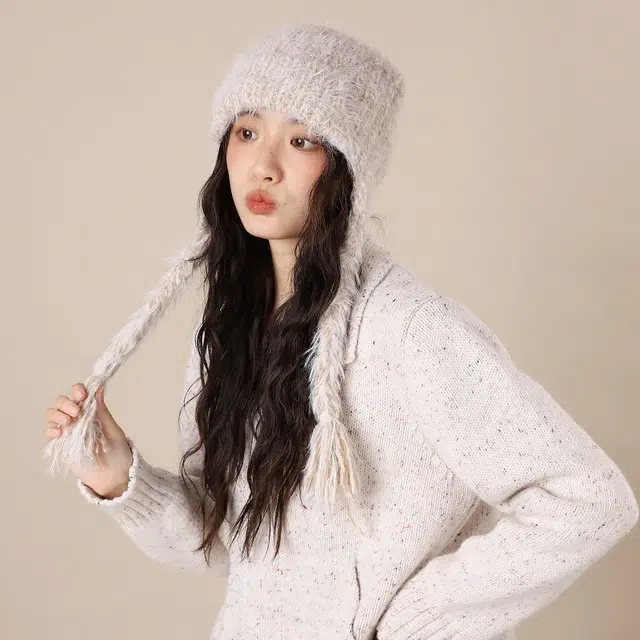 北极绒 新款甜美可爱飞行帽秋冬防寒护耳毛线复古显脸小大帽围 聚酯纤维 雷锋帽 男女同款情侣款
