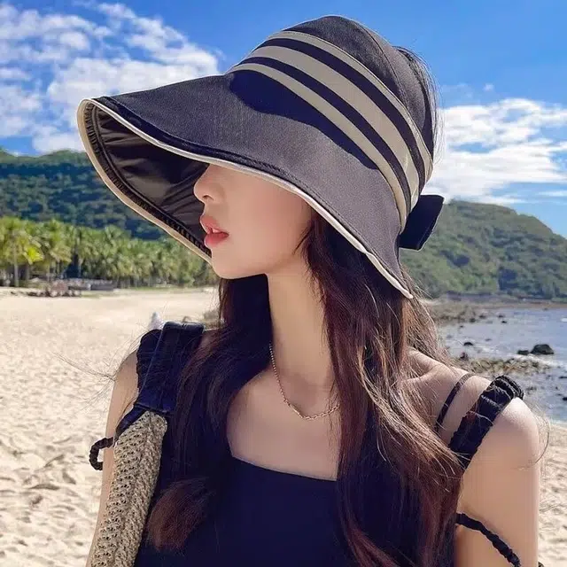 北极绒 夏季潮流百搭空顶魔术贴可折叠大檐遮阳大头围显脸小透气户外出游 聚酯纤维 防晒帽 男女同款情侣款