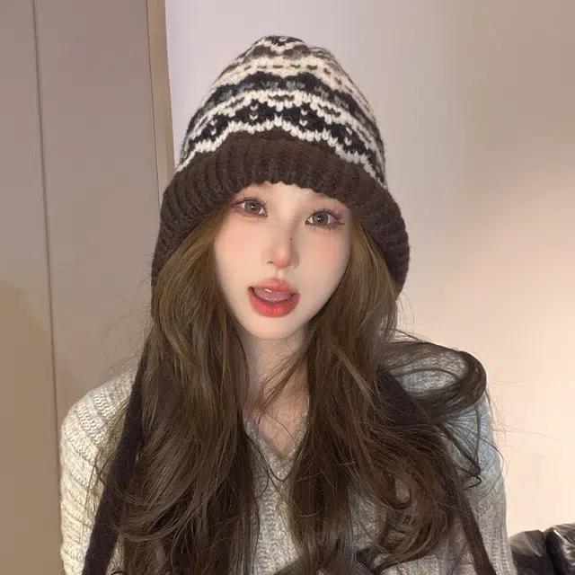 北极绒 提花费尔岛冬季巴拉克拉法包包帽保暖加厚护耳 涤纶 绒线帽 女款
