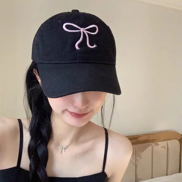 北极绒 蝴蝶结刺绣遮阳防晒韩版软顶 棉 鸭舌帽 女款
