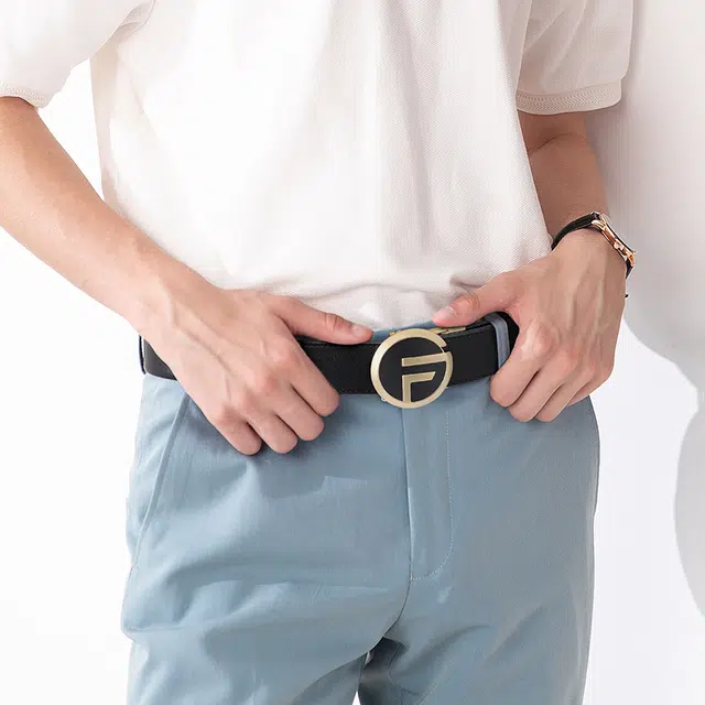 GOLF G Buckle Leather Belt Black Gunmetal Gold