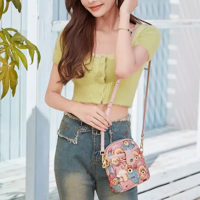 小熊依恋 原创设计 洋气手机包 时尚轻便 迷你帆布 斜挎包 休闲小挎包
