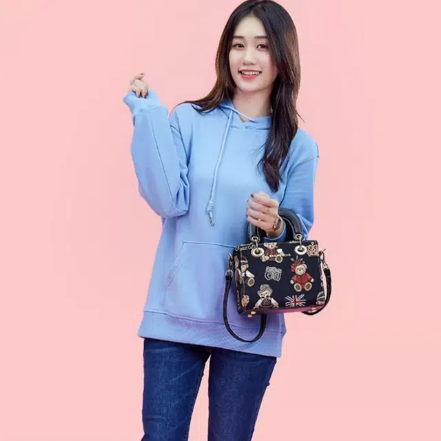 小熊依恋 简约 时尚手提包 帆布包 单肩斜挎 戴妃包 小方包 女包 多色