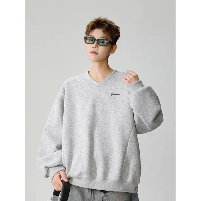 美式潮流纯色基础款慵懒风宽松长袖运动内搭上衣时尚百搭卫衣 男女同款