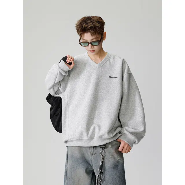 美式潮流纯色基础款慵懒风宽松长袖运动内搭上衣时尚百搭卫衣 男女同款