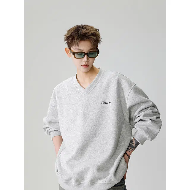 美式潮流纯色基础款慵懒风宽松长袖运动内搭上衣时尚百搭卫衣 男女同款