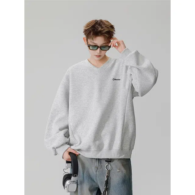 美式潮流纯色基础款慵懒风宽松长袖运动内搭上衣时尚百搭卫衣 男女同款