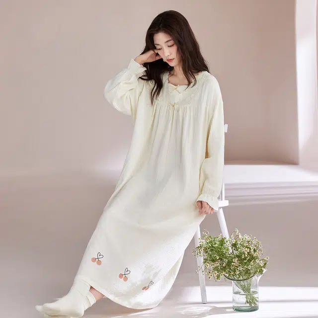 芬腾可安 外出可穿纯棉优雅少女感百搭显瘦中长款家居裙睡裙 女款