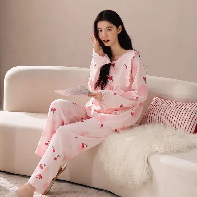 芬腾可安 春秋柔软设计感显瘦少女感百搭亲肤慵懒宽松家居服睡衣套装 女款