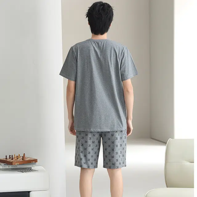 芬腾可安 休闲经典时尚简约微弹透气轻柔舒适亲肤圆领家居服睡衣套装 男款 灰色
