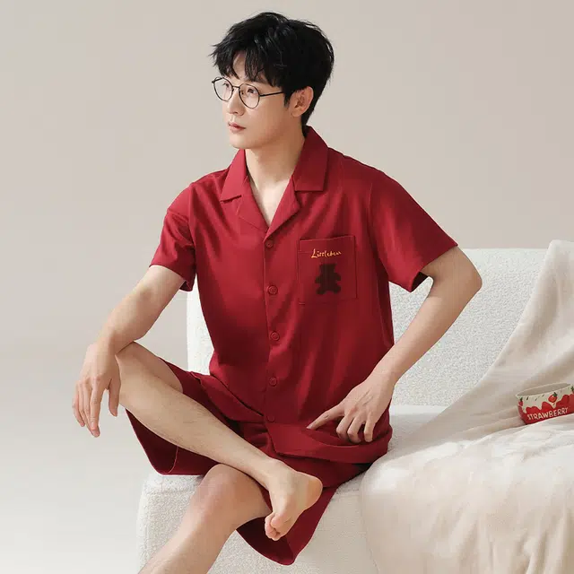 芬腾可安 可外穿时尚气质柔软高级感舒适家居服短袖五分裤睡衣套装 男款