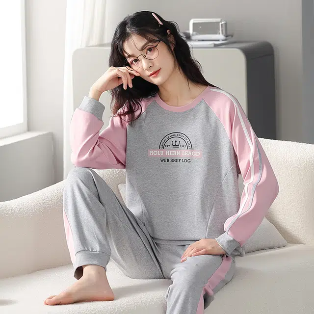 芬腾可安 情侣款简约春秋纯棉柔软舒适亲肤经典设计感家居服睡衣套装 女款