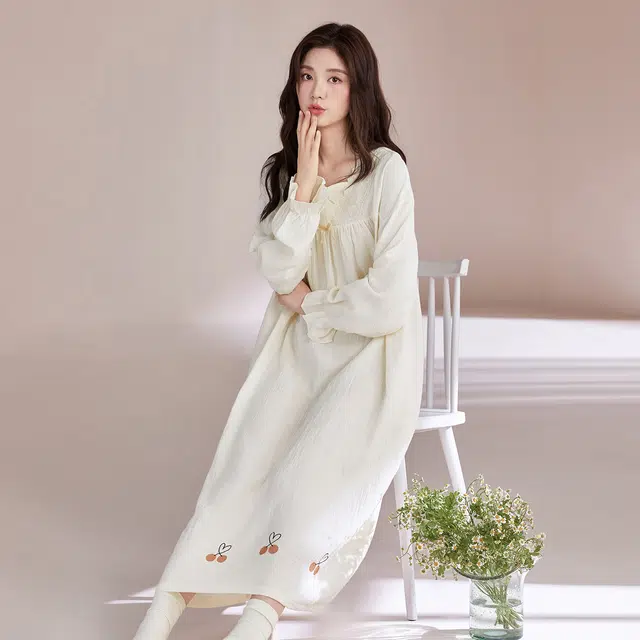 芬腾可安 外出可穿纯棉优雅少女感百搭显瘦中长款家居裙睡裙 女款