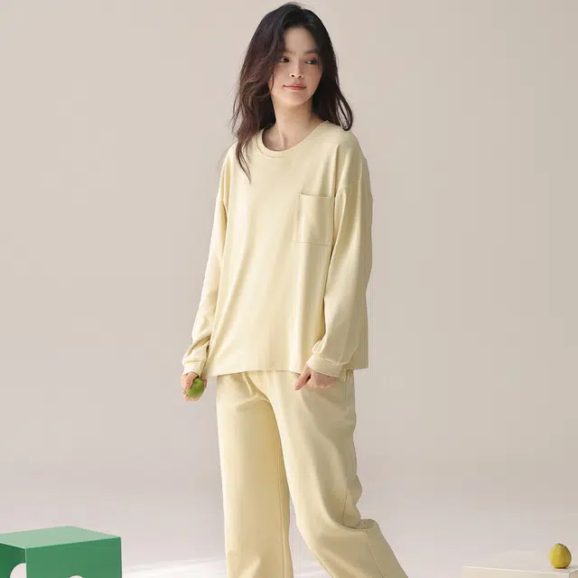 芬腾可安 简约休闲抗菌舒适少女感显瘦轻盈春秋遮肉家居服睡衣套装 女款