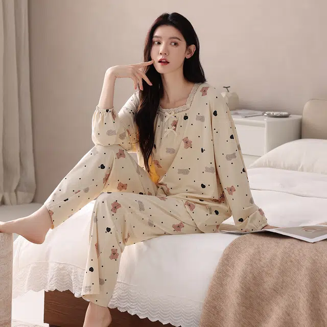 芬腾可安 春秋柔软设计感显瘦宽松百搭亲肤少女感慵懒家居服睡衣套装 女款