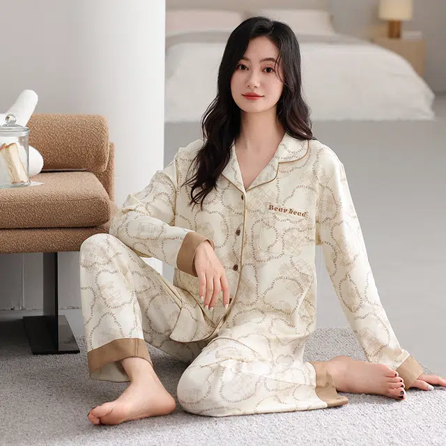 芬腾可安 春秋纯棉设计慵懒感外出可穿少女开衫休闲家居服睡衣套装 女款