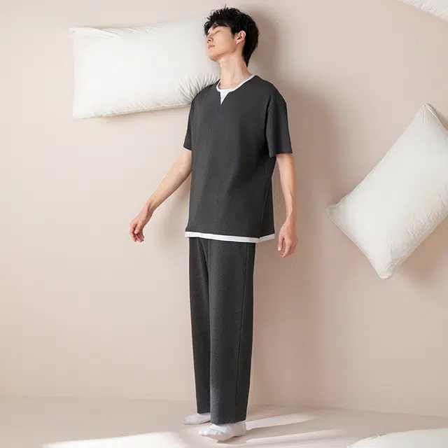 芬腾可安 可外穿时尚休闲云感遮肉舒适气质显瘦简约大学生宿舍家居服春夏睡衣套装 男款