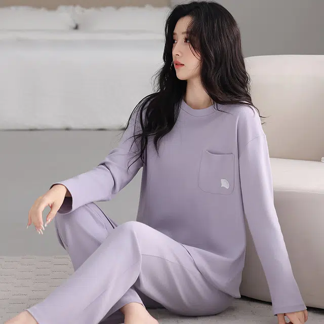 芬腾可安 春秋纯棉简约遮肉宽松显瘦亲肤外出可穿家居服睡衣套装 女款