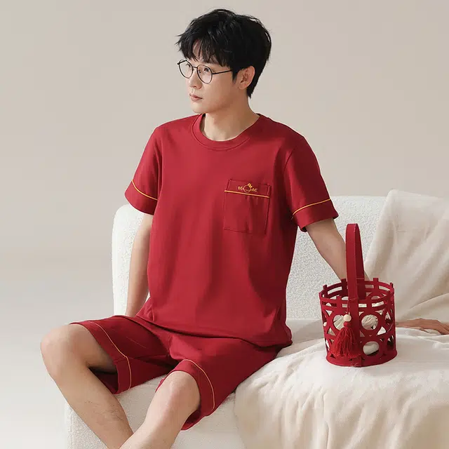 芬腾可安 可外穿时尚气质高级感舒适柔软家居服短袖五分裤睡衣套装 男款