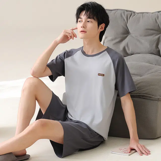 芬腾可安 休闲经典时尚简约舒适亲肤圆领家居服睡衣套装 男款 灰色