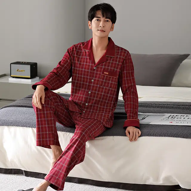 芬腾可安 秋冬纯棉显瘦柔软舒适亲肤轻盈遮肉家居服睡衣套装 男款