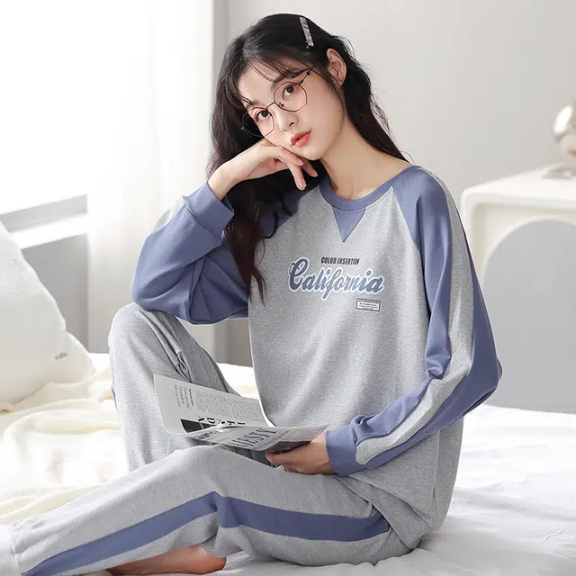 芬腾可安 情侣款简约春秋纯棉柔软设计感舒适亲肤经典家居服睡衣套装 女款