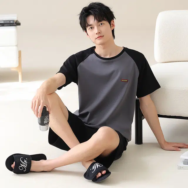 芬腾可安 休闲时尚简约轻柔舒适亲肤圆领家居服睡衣套装 男款 灰色