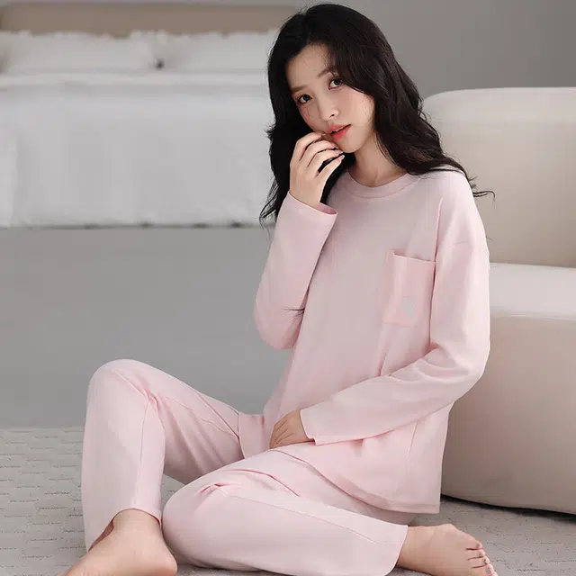芬腾可安 春秋纯棉宽松显瘦简约遮肉外出可穿家居服睡衣套装 女款