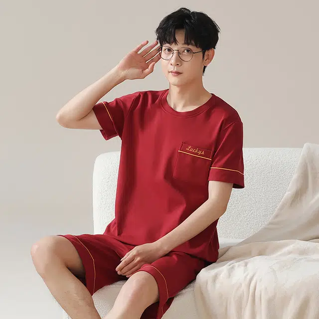 芬腾可安 可外穿时尚气质高级感舒适柔软短袖家居服五分裤睡衣套装 男款