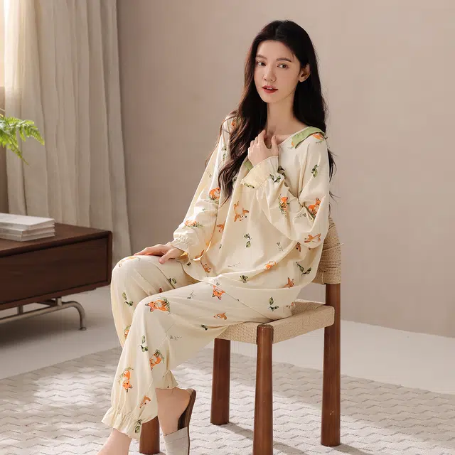 芬腾可安 春秋柔软设计感显瘦少女感慵懒宽松百搭亲肤家居服睡衣套装 女款