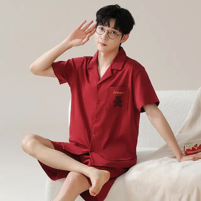 芬腾可安 可外穿时尚气质柔软高级感舒适家居服短袖五分裤睡衣套装 男款