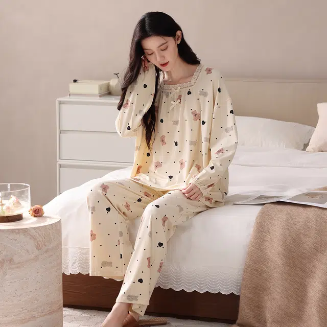 芬腾可安 春秋柔软设计感显瘦宽松百搭亲肤少女感慵懒家居服睡衣套装 女款