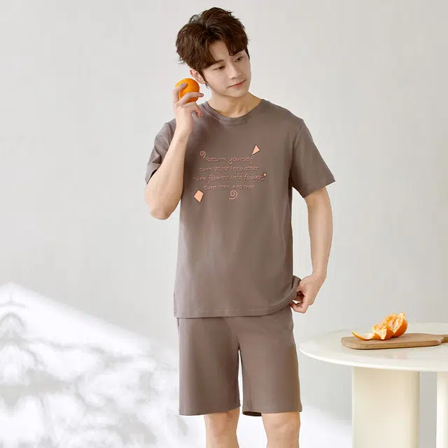 芬腾可安 可外穿的纯棉韩版时尚气质舒适休闲遮肉显瘦短袖柔软舒适大学生情侣款宿舍可穿家居服睡衣套装 男款