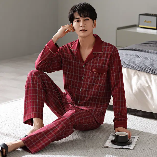 芬腾可安 秋冬纯棉显瘦柔软舒适亲肤轻盈遮肉家居服睡衣套装 男款