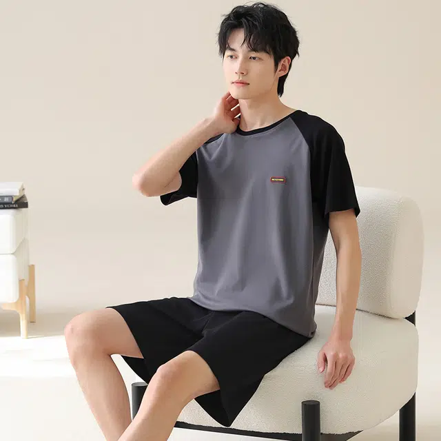 芬腾可安 休闲时尚简约轻柔舒适亲肤圆领家居服睡衣套装 男款 灰色