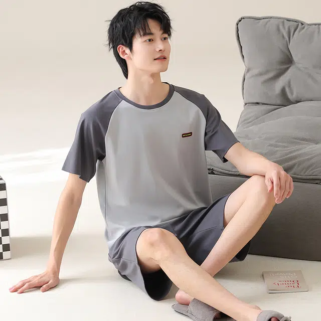 芬腾可安 休闲经典时尚简约舒适亲肤圆领家居服睡衣套装 男款 灰色