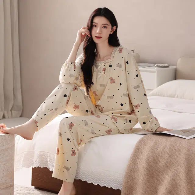 芬腾可安 春秋柔软设计感显瘦宽松百搭亲肤少女感慵懒家居服睡衣套装 女款