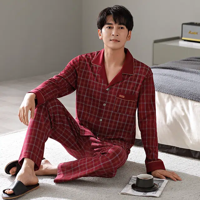 芬腾可安 秋冬纯棉显瘦柔软舒适亲肤轻盈遮肉家居服睡衣套装 男款