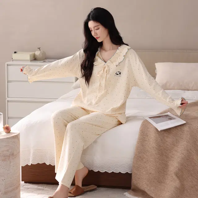 芬腾可安 春秋柔软设计感少女感慵懒宽松显瘦百搭亲肤家居服睡衣套装 女款