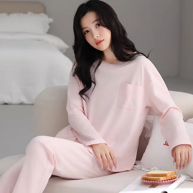 芬腾可安 春秋纯棉宽松显瘦简约遮肉外出可穿家居服睡衣套装 女款