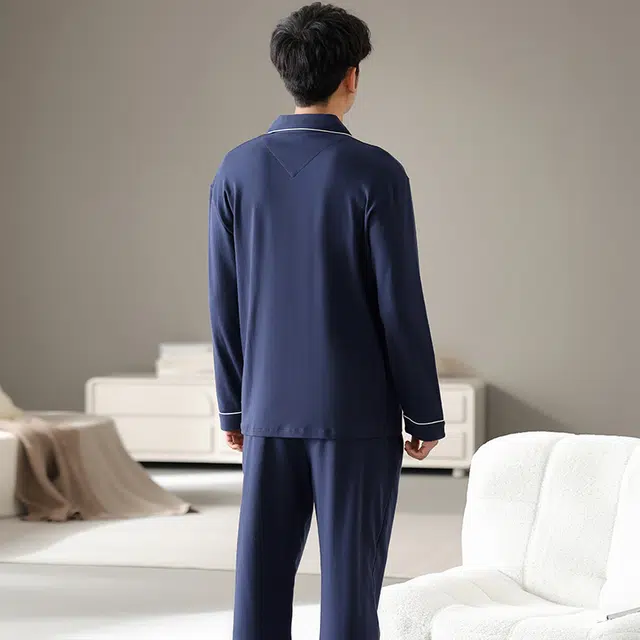 芬腾可安 舒适亲肤双口袋上衣休闲可外穿睡衣套装 男款 藏青色